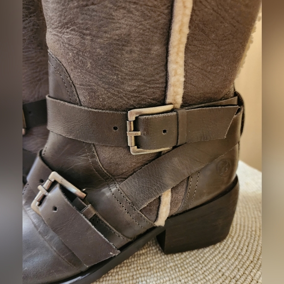 Bronx Womens Riding Boots Grey Buckle Round Toe Mid Calf Flat Zip  EUR 37 - Picture 4 of 7